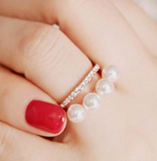 Lined Pearl and Rhinestone Layered Rings