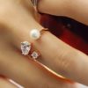 Pearl and Rhinestone Dots Double Layer Cuff Ring (Slightly Adjustable)