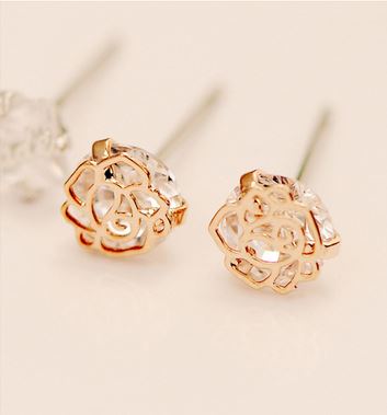 Rose on Diamond Rhinestone Earrings