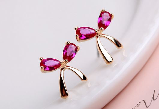 Ruby And Gold Bow Earrings Lilyfair Jewelry Ruby And Gold Bow Earrings