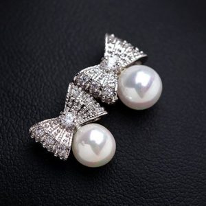 Silver Bow and Pearl Earrings
