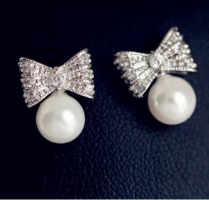 Silver Bow and Pearl Earrings