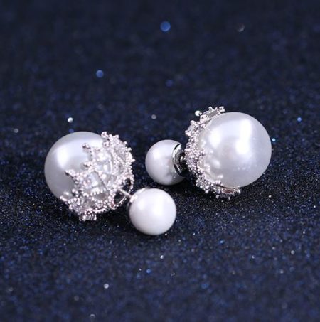 Silver Crowned Pearl Ear Cuffs (Reversible Wearing)
