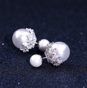 Silver Crowned Pearl Ear Cuffs (Reversible Wearing)