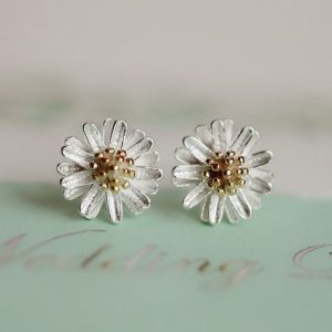 Silver Daisy Golden Heart Fashion Earrings