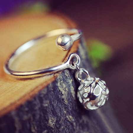 Silver Dangling Ball Cuff Ring (Open End)