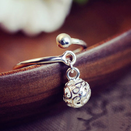 Silver Dangling Ball Cuff Ring (Open End)