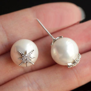 Silver Star on Pearl Statement Earrings