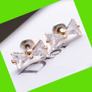 Simply Bow Triangle Rhinestone Earrings