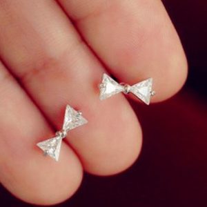 Simply Bow in Triangle Rhinestone Earrings
