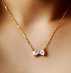 Sparkly Bow Heart with Short Chain Necklace