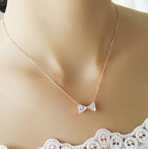 Sparkly Bow Heart with Short Chain Necklace