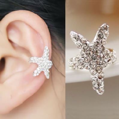 Sparkly Starfish Rhinestone Ear Cuff (Single, No Piercing)