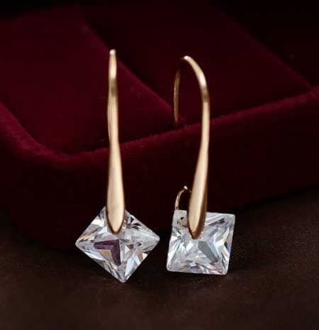 Square Diamonds Long hook Earrings