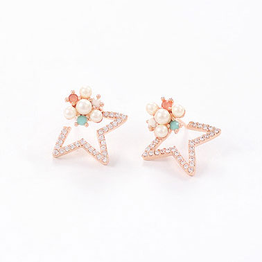 Star and Pearl Bouquet Earrings