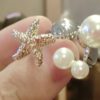 Starfish and Double Pearl Cuff Ring (Slightly Adjustable)