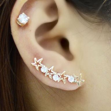Starfish in Line Long Clip Ear Pin Asymmetric Set (2 pieces)