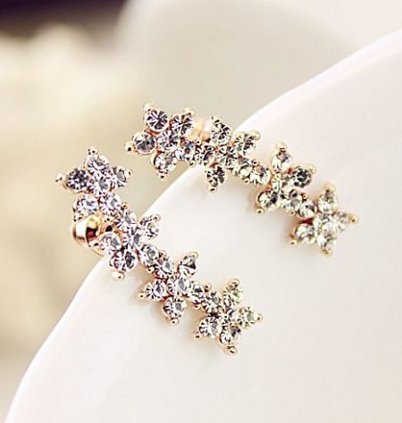 String of Shiny Flowers Rhinestone Earrings