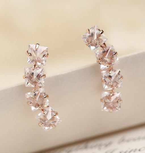 String of Square Rhinestones Earrings - LilyFair Jewelry