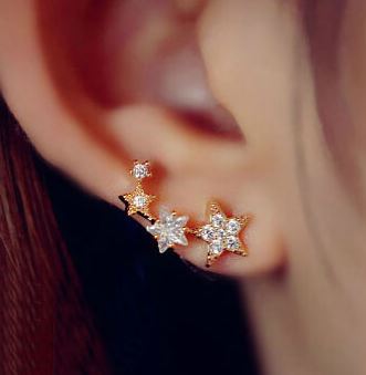 String of Stars Curved Rhinestone Earrings (1 Piercing per Ear )