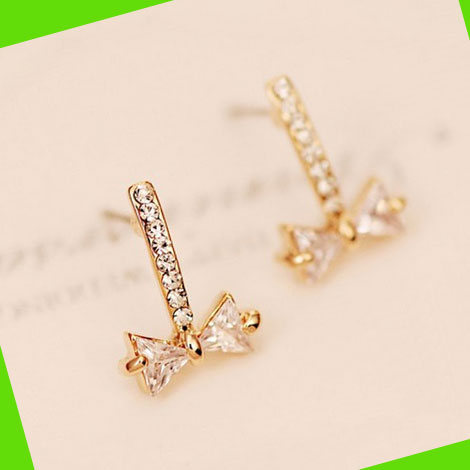 Stringed Rhinestones on Bow Earrings - LilyFair Jewelry