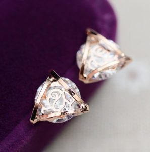 Triangle Rose on Rhinestone Earrings
