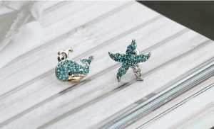 Whale and Starfish Rhinestone Earrings