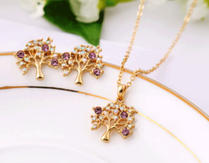 Sparkly Wishing Tree Fashion Earrings + Necklace (Purple)