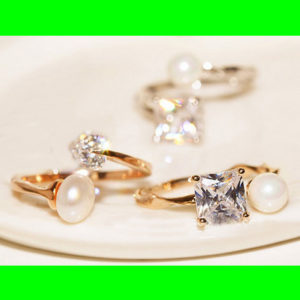 Pearl and Rhinestone Square Cuff Ring (Slightly Adjustable)