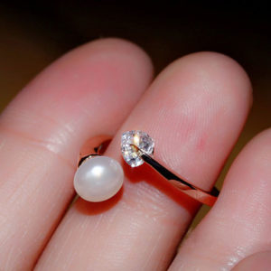 Pearl and Rhinestone Heart Cuff Ring (Slightly Adjustable)