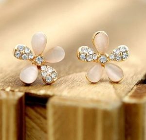 Opal Flowers Rhinestone Earrings